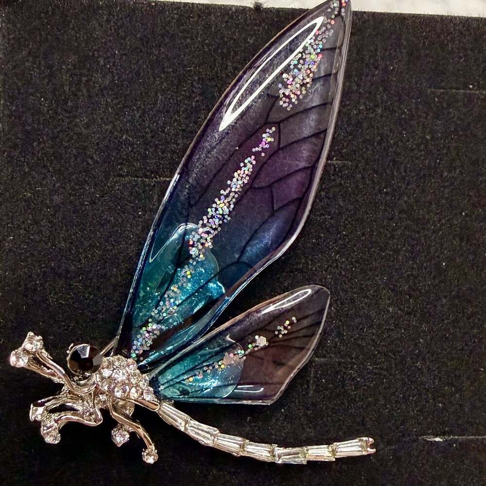 Art Deco Style Blue Purple Translucent Dragonfly Brooch